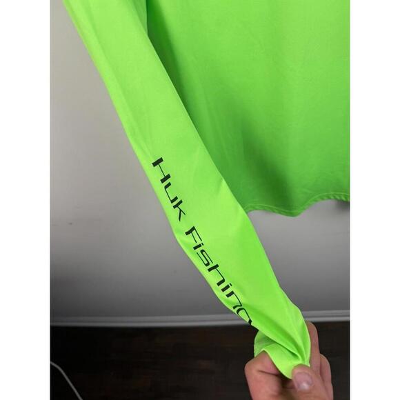 HUK Fishing Men's Pursuit Performance Long Sleeve Shirt Neon Green Size M Vented - Picture 2 of 6